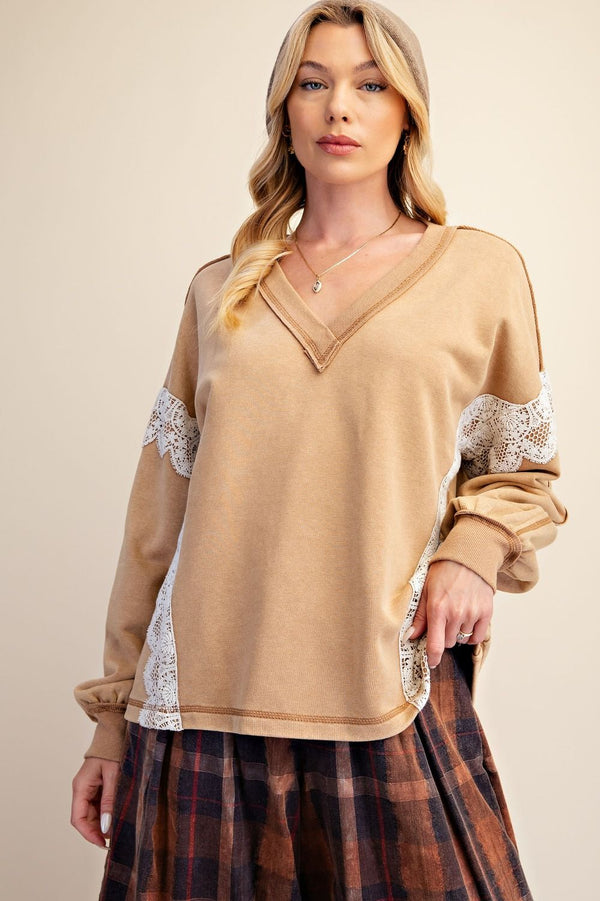 LACE DETAIL TERRY PULLOVER