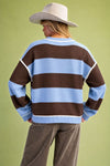 BROWN & BLUE STRIPED PATTERN KNIT SWEATER