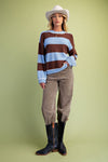 BROWN & BLUE STRIPED PATTERN KNIT SWEATER