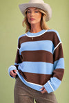 BROWN & BLUE STRIPED PATTERN KNIT SWEATER