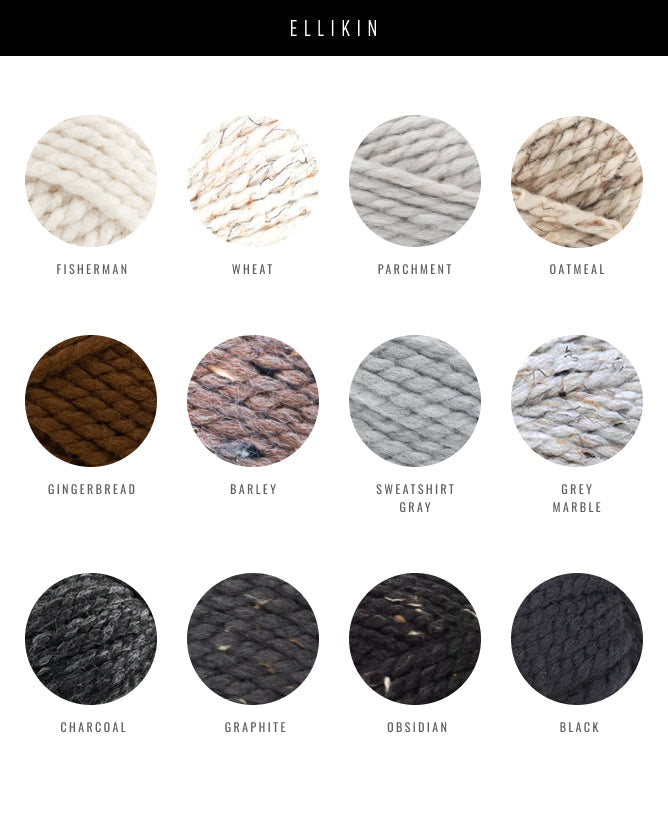 Color swatches labeled with names from 'Fisherman' to 'Black' by Ellikin.