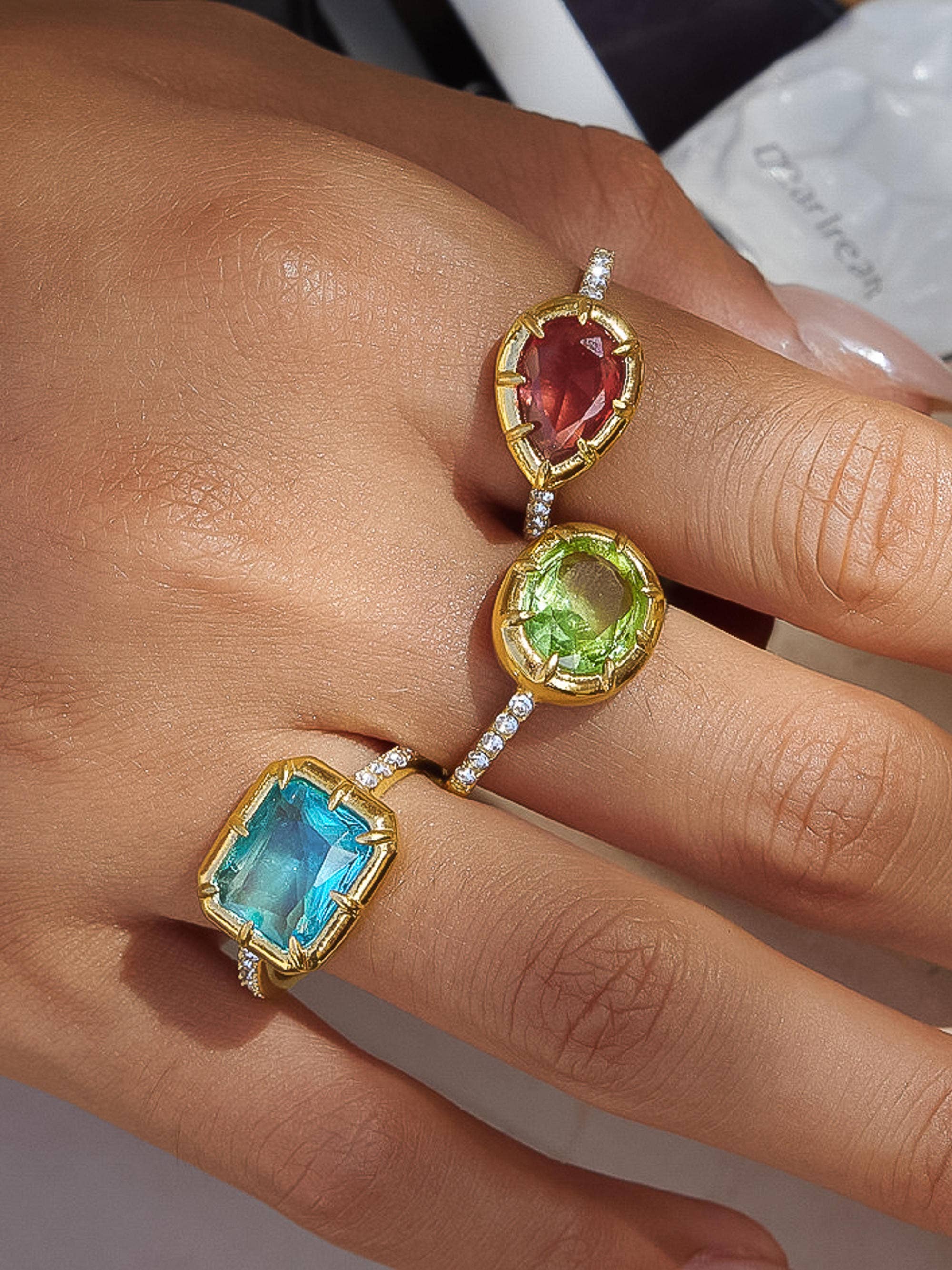 VERDET 18K GOLD NON-TARNISH GEMSTONE STATEMENT RING