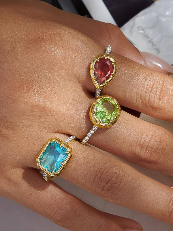 VERDET 18K GOLD NON-TARNISH GEMSTONE STATEMENT RING