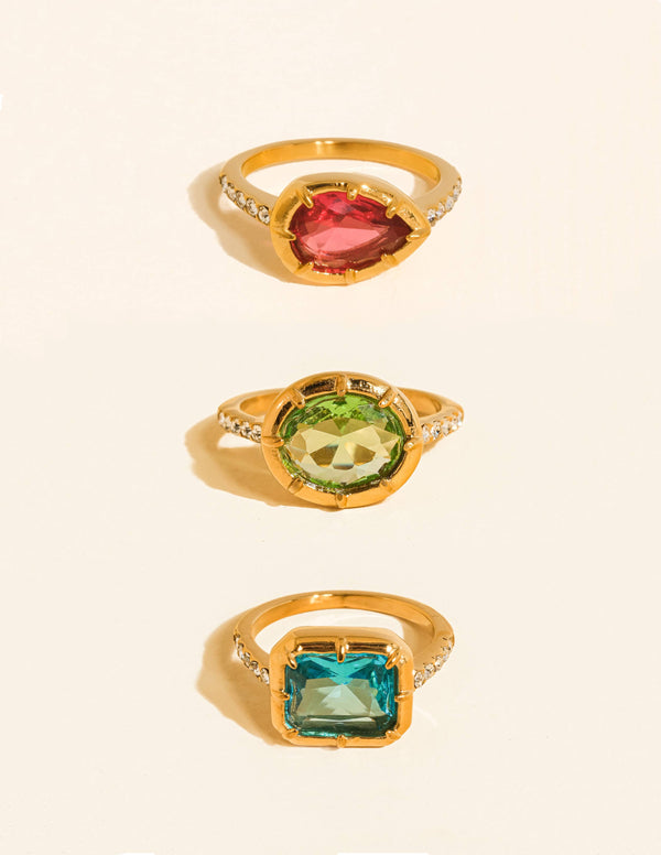VERDET 18K GOLD NON-TARNISH GEMSTONE STATEMENT RING