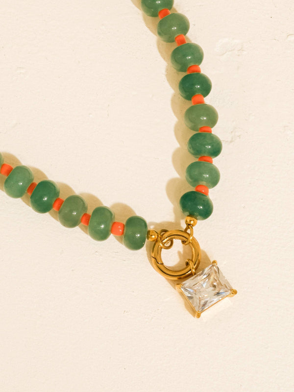 ANNECY 18K GOLD NON-TARNISH BOHO BEADED CZ NECKLACE
