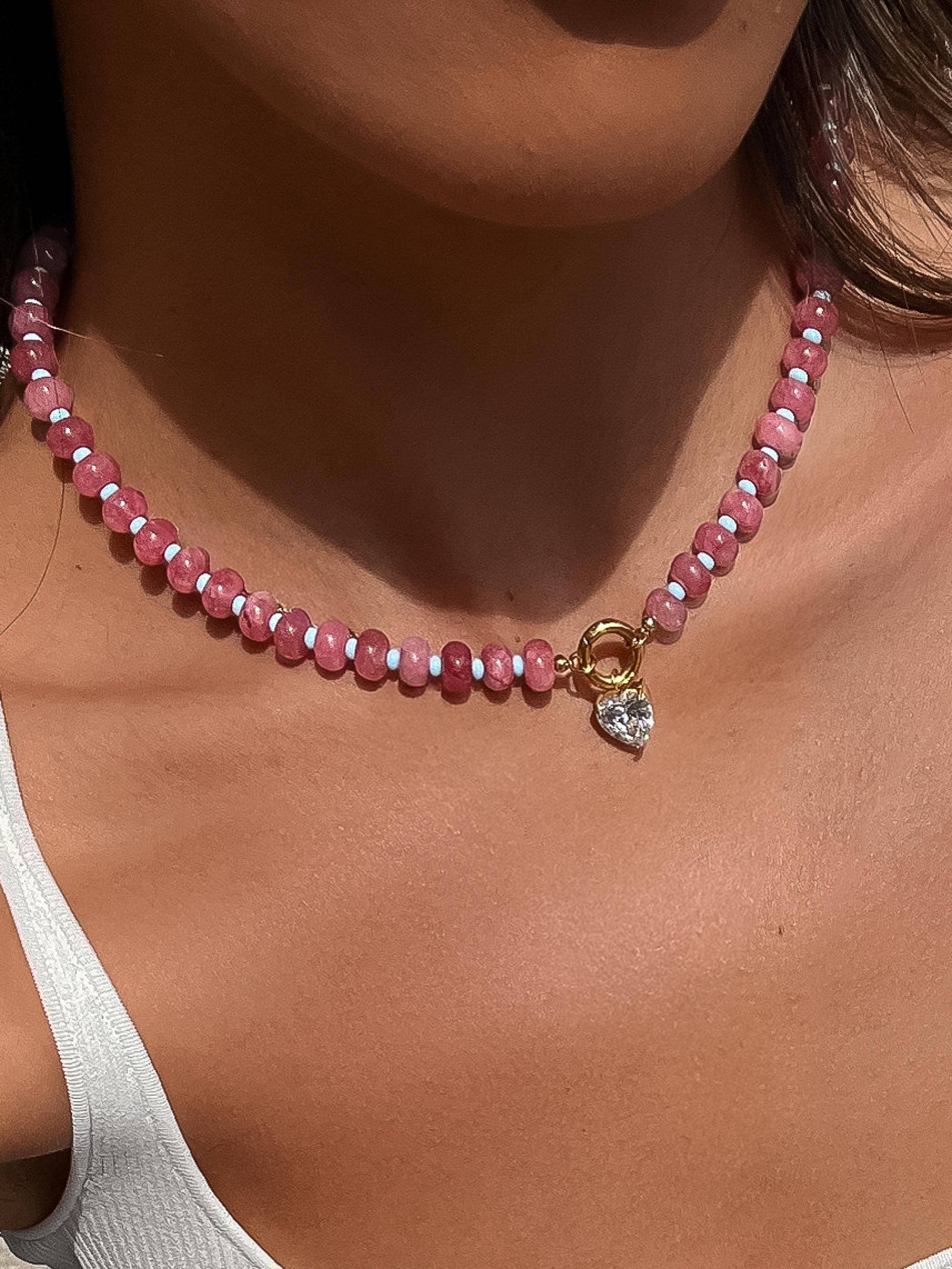 ANNECY 18K GOLD NON-TARNISH BOHO BEADED CZ NECKLACE