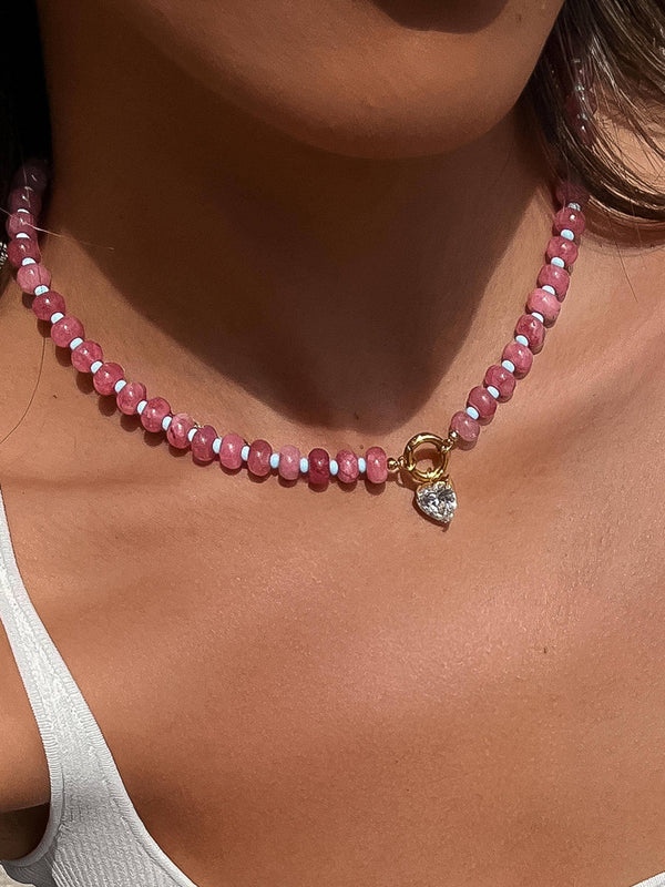 ANNECY 18K GOLD NON-TARNISH BOHO BEADED CZ NECKLACE