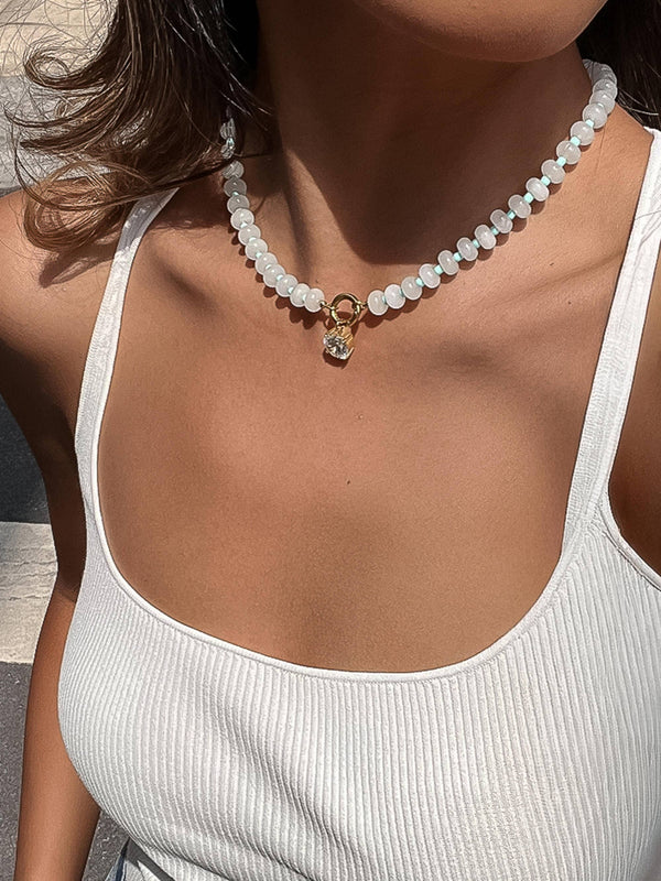 ANNECY 18K GOLD NON-TARNISH BOHO BEADED CZ NECKLACE