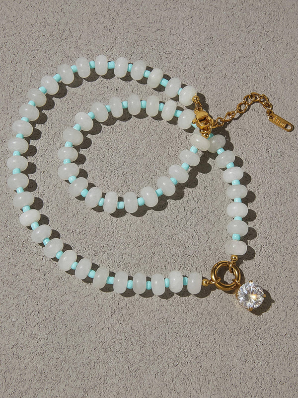ANNECY 18K GOLD NON-TARNISH BOHO BEADED CZ NECKLACE