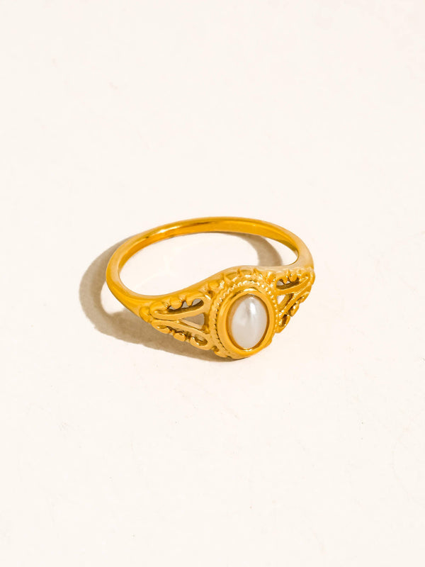 BLOIS 18K GOLD NON-TARNISH VINTAGE PEARL FILIGREE RING