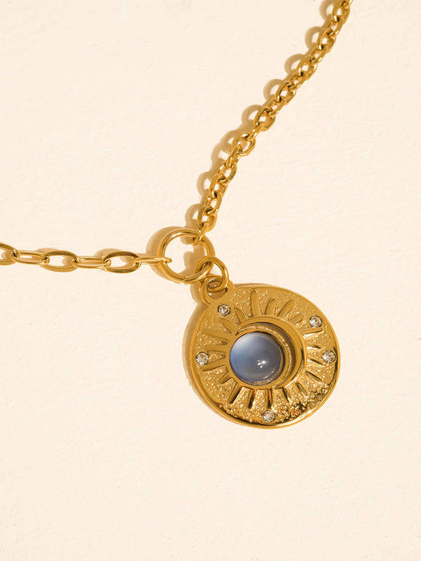 MOONLIT 18K GOLD NON-TARNISH BLUE MEDALLION NECKLACE