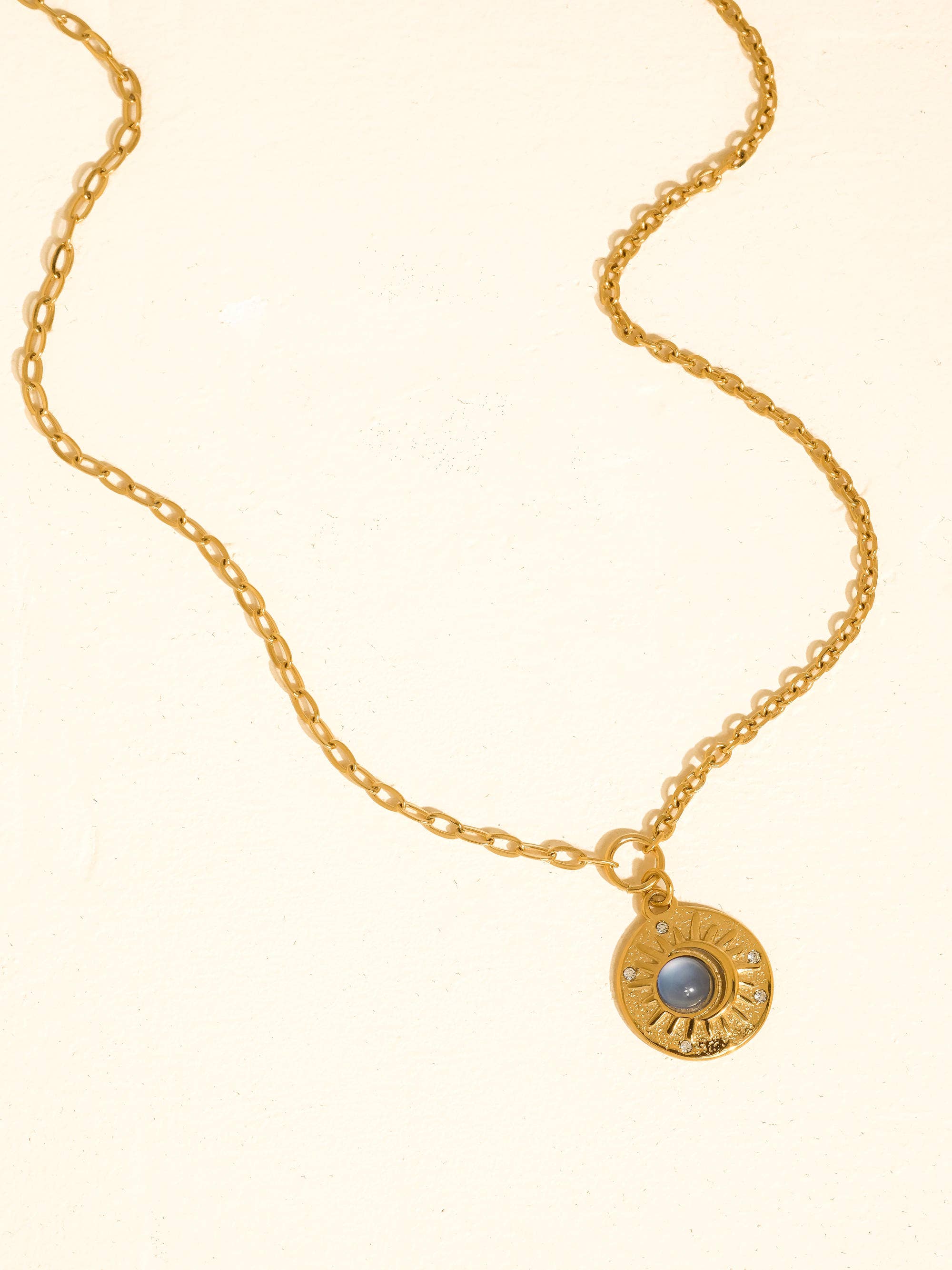 MOONLIT 18K GOLD NON-TARNISH BLUE MEDALLION NECKLACE