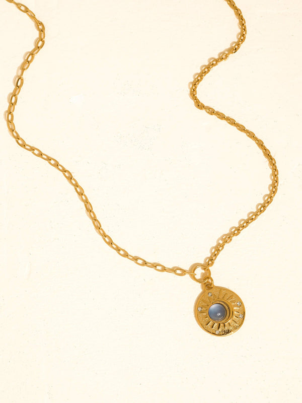 MOONLIT 18K GOLD NON-TARNISH BLUE MEDALLION NECKLACE