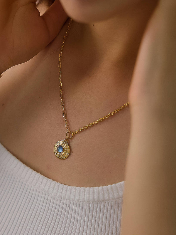 MOONLIT 18K GOLD NON-TARNISH BLUE MEDALLION NECKLACE