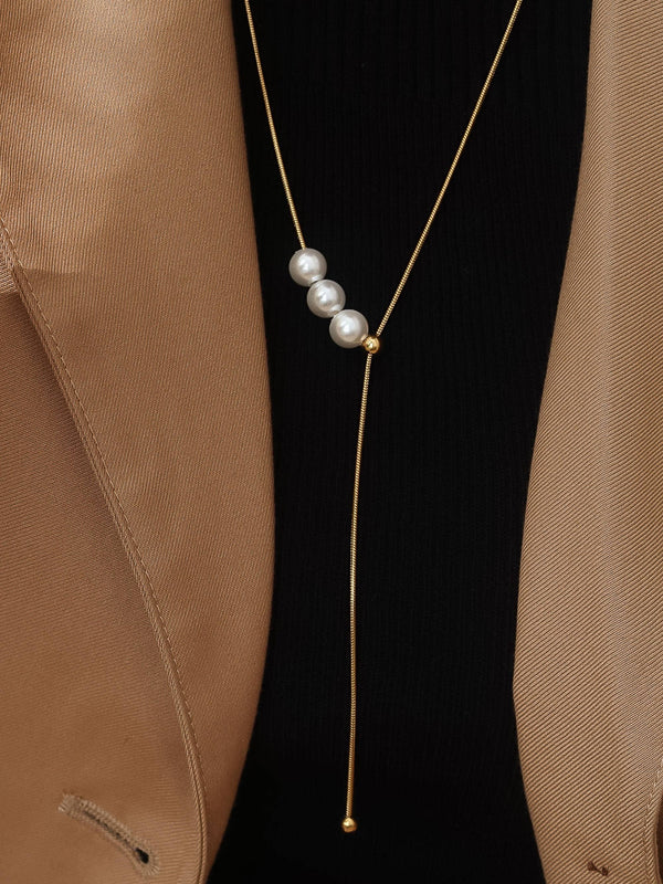 MOTANA 18K GOLD NON-TARNISH PEARL Y DROP SWEATER NECKLACE