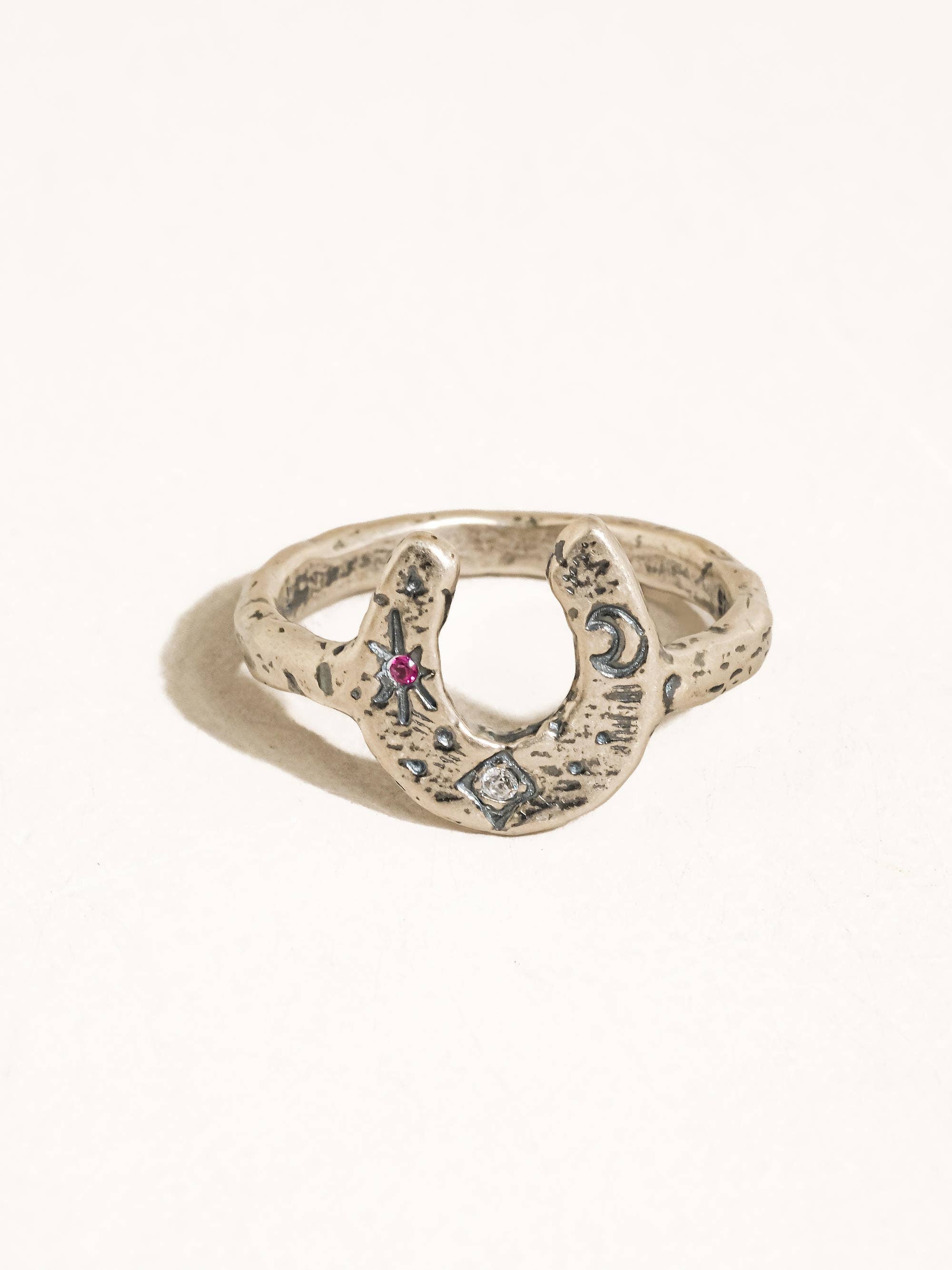 SPARROW VINTAGE SILVER CELESTIAL HORSESHOE RING