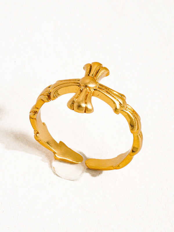 RUTH 18K GOLD VINTAGE ADJUSTABLE CROSS RING