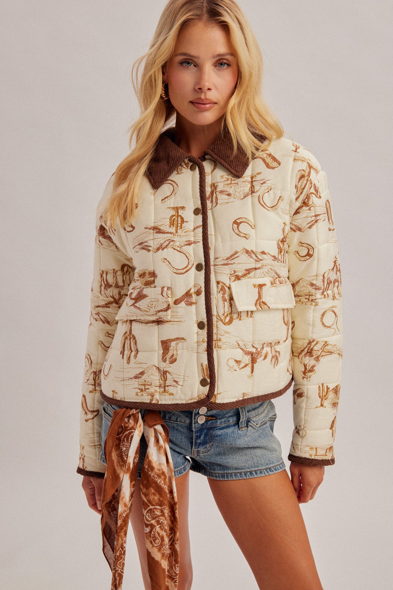 WESTERN COWBOY CORDUROY COLLARED PADDED JACKET