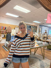 THE RETRO MULTI-STRIPE V-NECK SWEATER