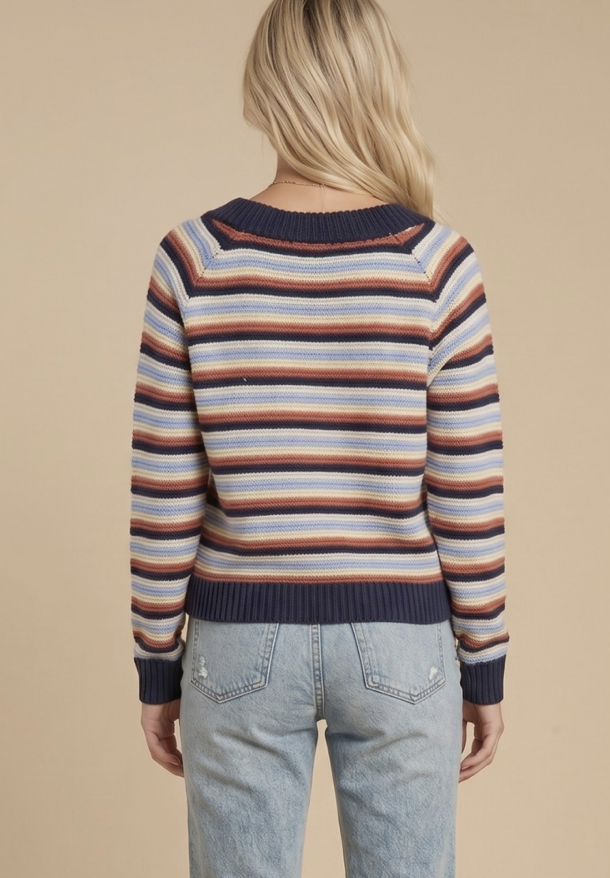 THE RETRO MULTI-STRIPE V-NECK SWEATER