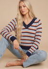 THE RETRO MULTI-STRIPE V-NECK SWEATER