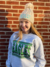 VERTICAL TIWST KNIT POLKA DOT PHILLY BLOCK LETTER BEANIE W/ POM