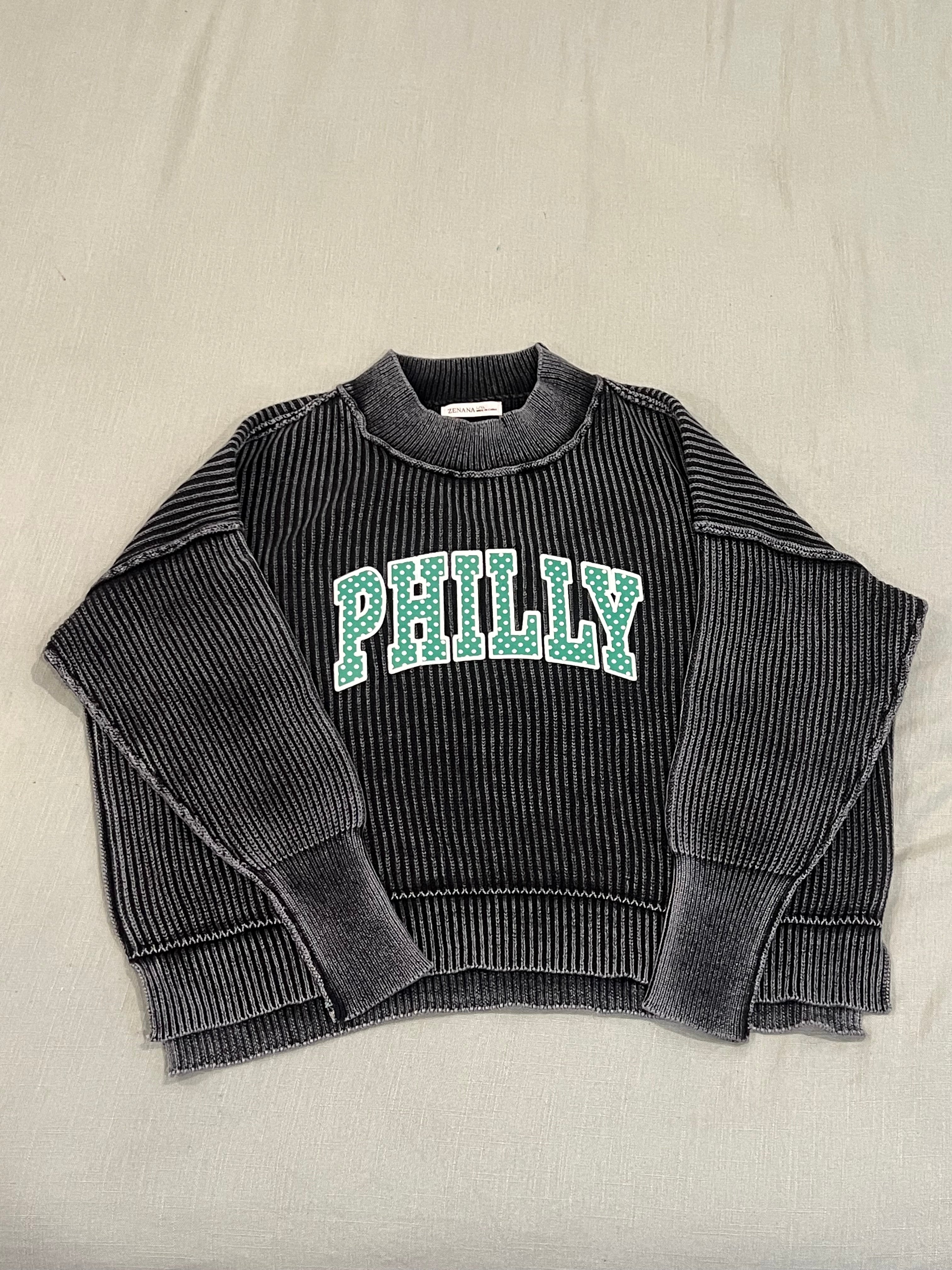 BLACK PHILLY POLKA DOT RIBBED KNIT MOCK NECK SWEATER
