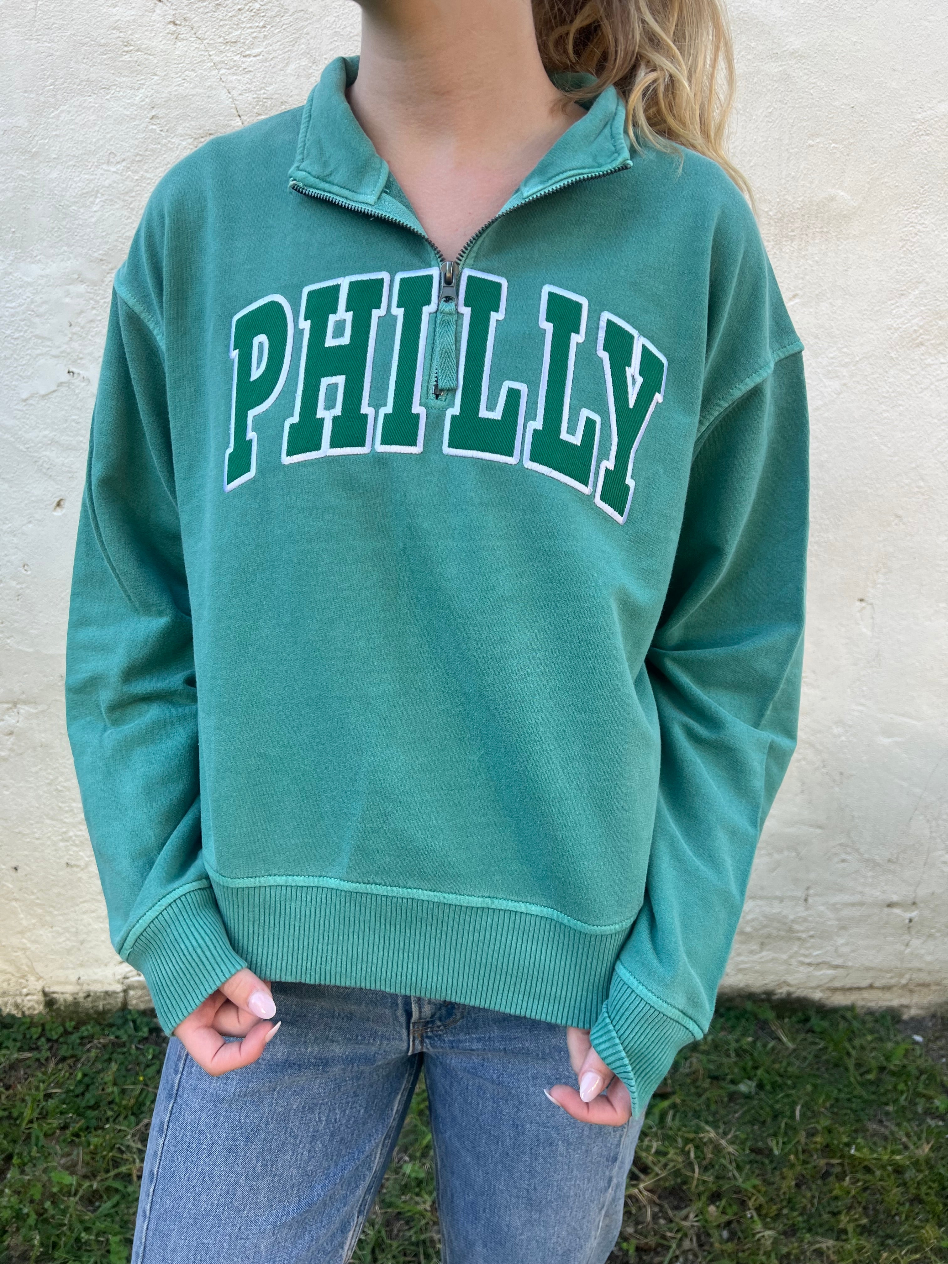 GREEN ON GREEN PHILLY 1/4 ZIP PULLOVER
