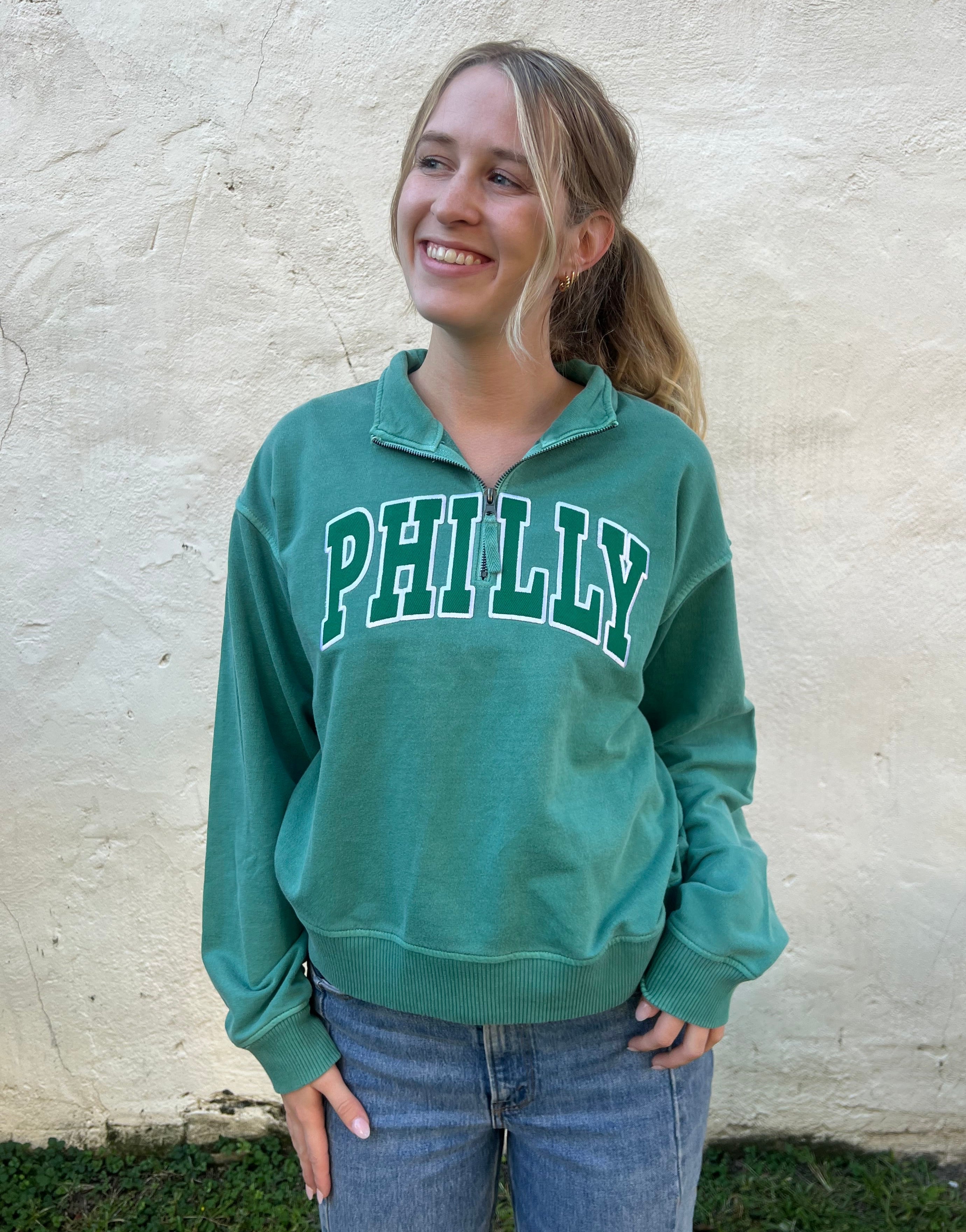 GREEN ON GREEN PHILLY 1/4 ZIP PULLOVER