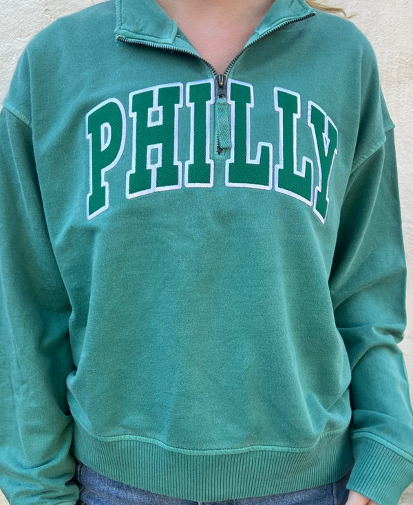 GREEN ON GREEN PHILLY 1/4 ZIP PULLOVER