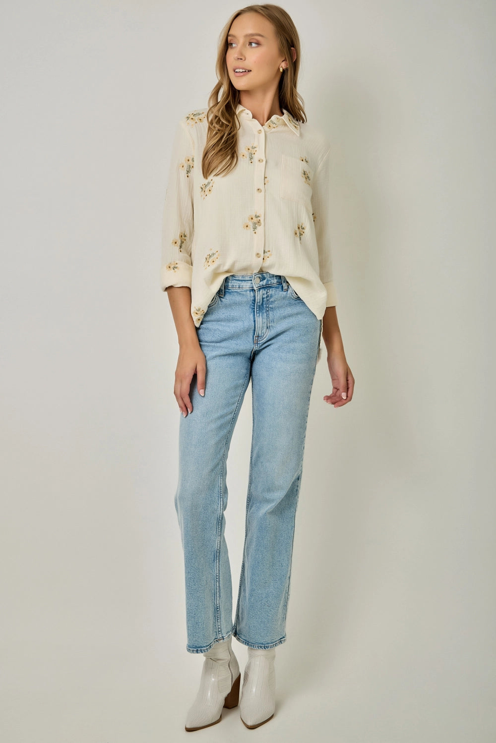 FRINGE WASHED EMBROIDERY SHIRT