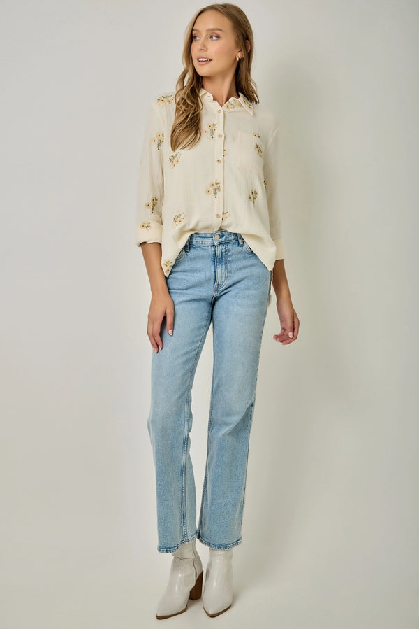FRINGE WASHED EMBROIDERY SHIRT