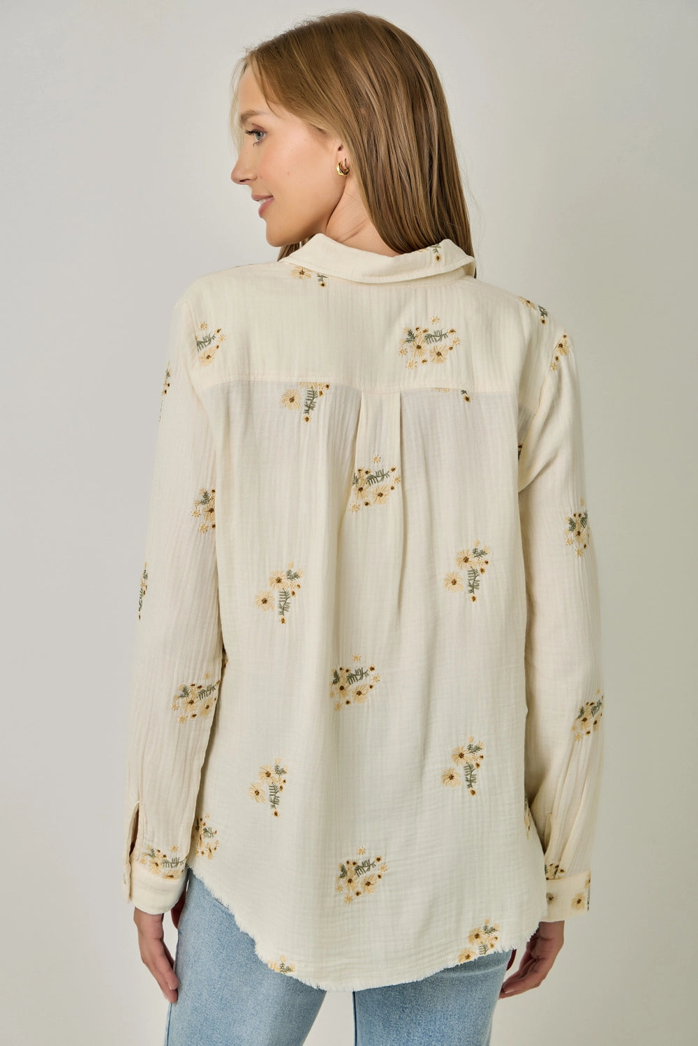 FRINGE WASHED EMBROIDERY SHIRT