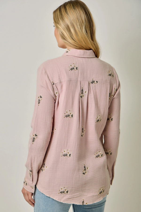 FRINGE WASHED EMBROIDERY SHIRT