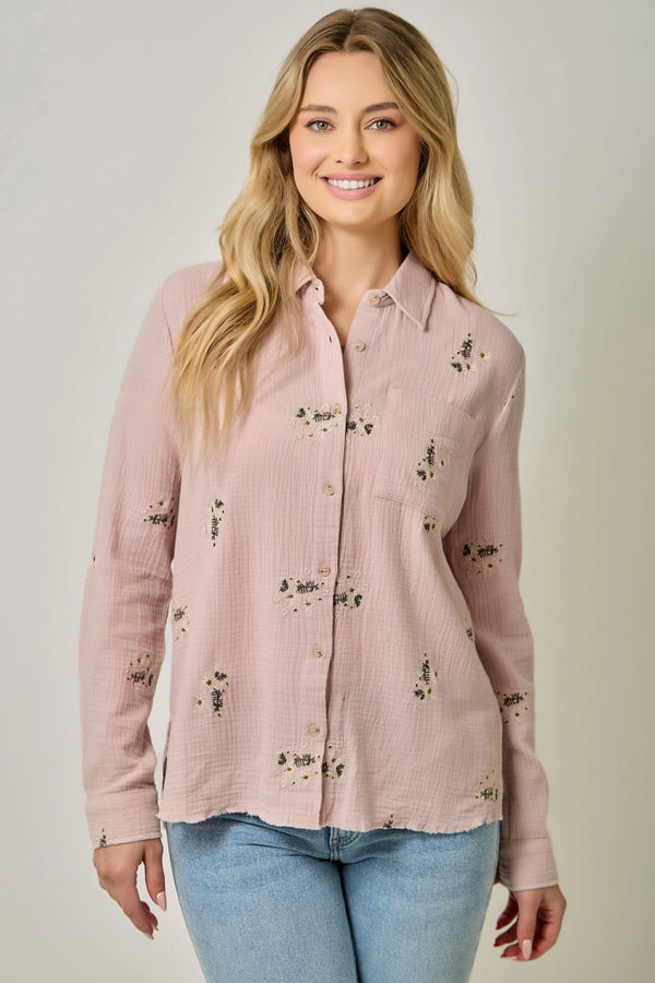 FRINGE WASHED EMBROIDERY SHIRT
