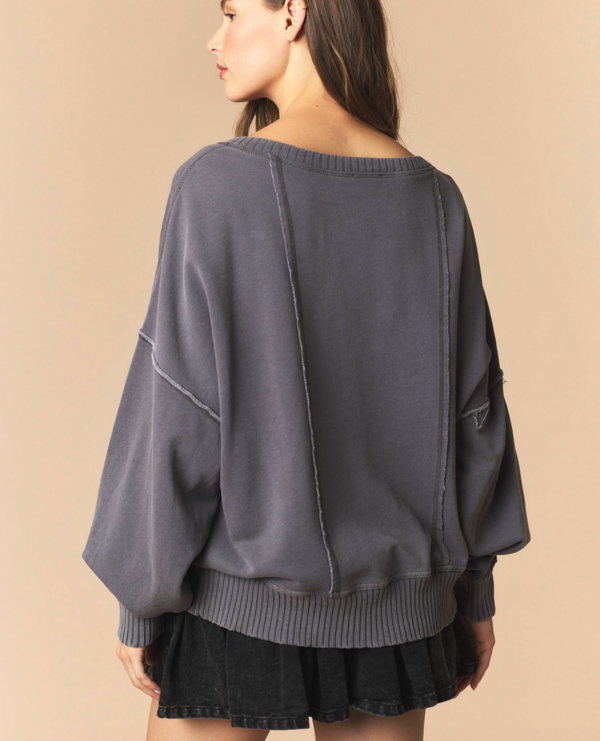 CHARCOAL V-NECK SWEATSHIRT W/ POCKET