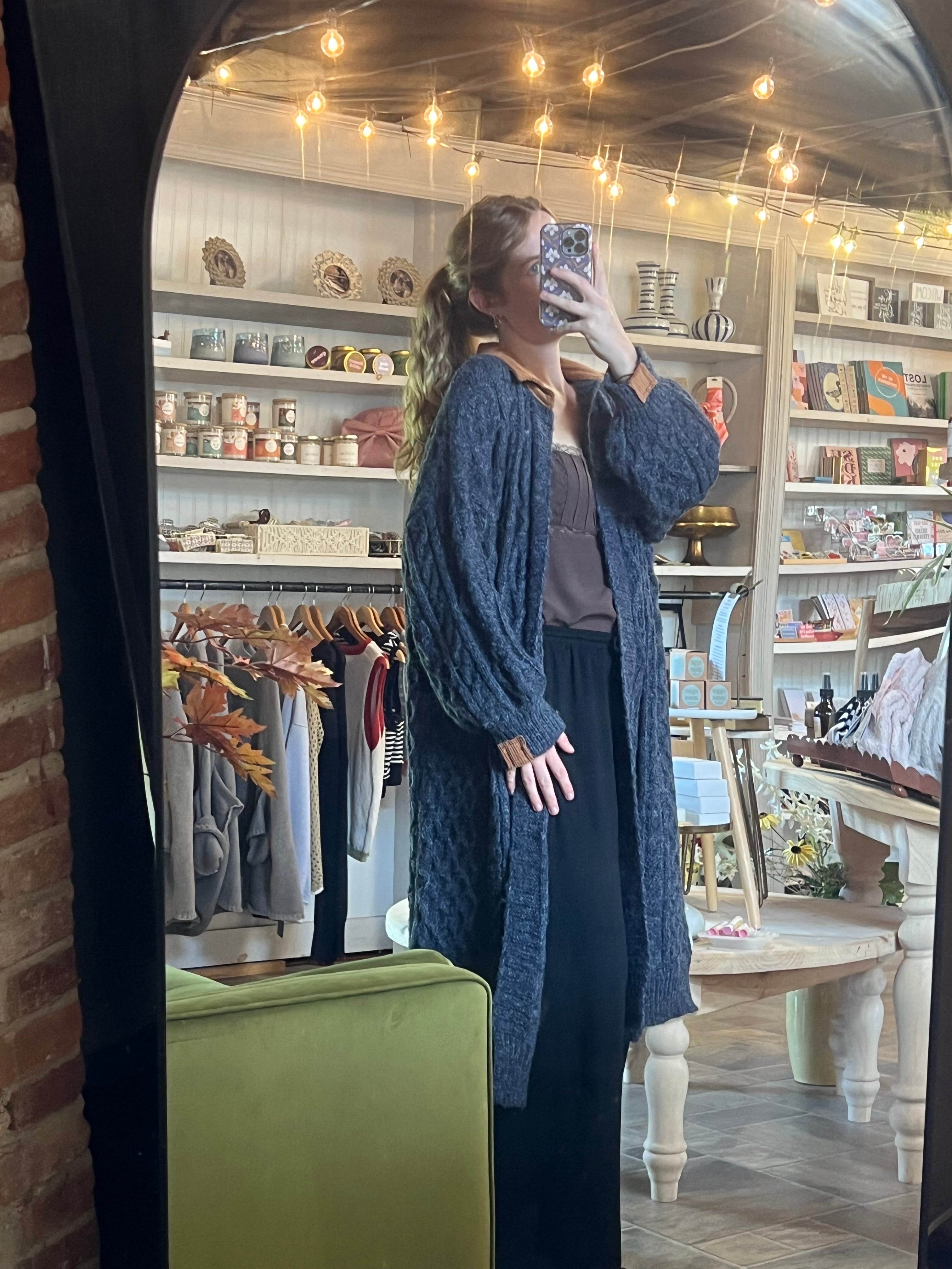 NAVY CHARCOAL LONG CARDIGAN