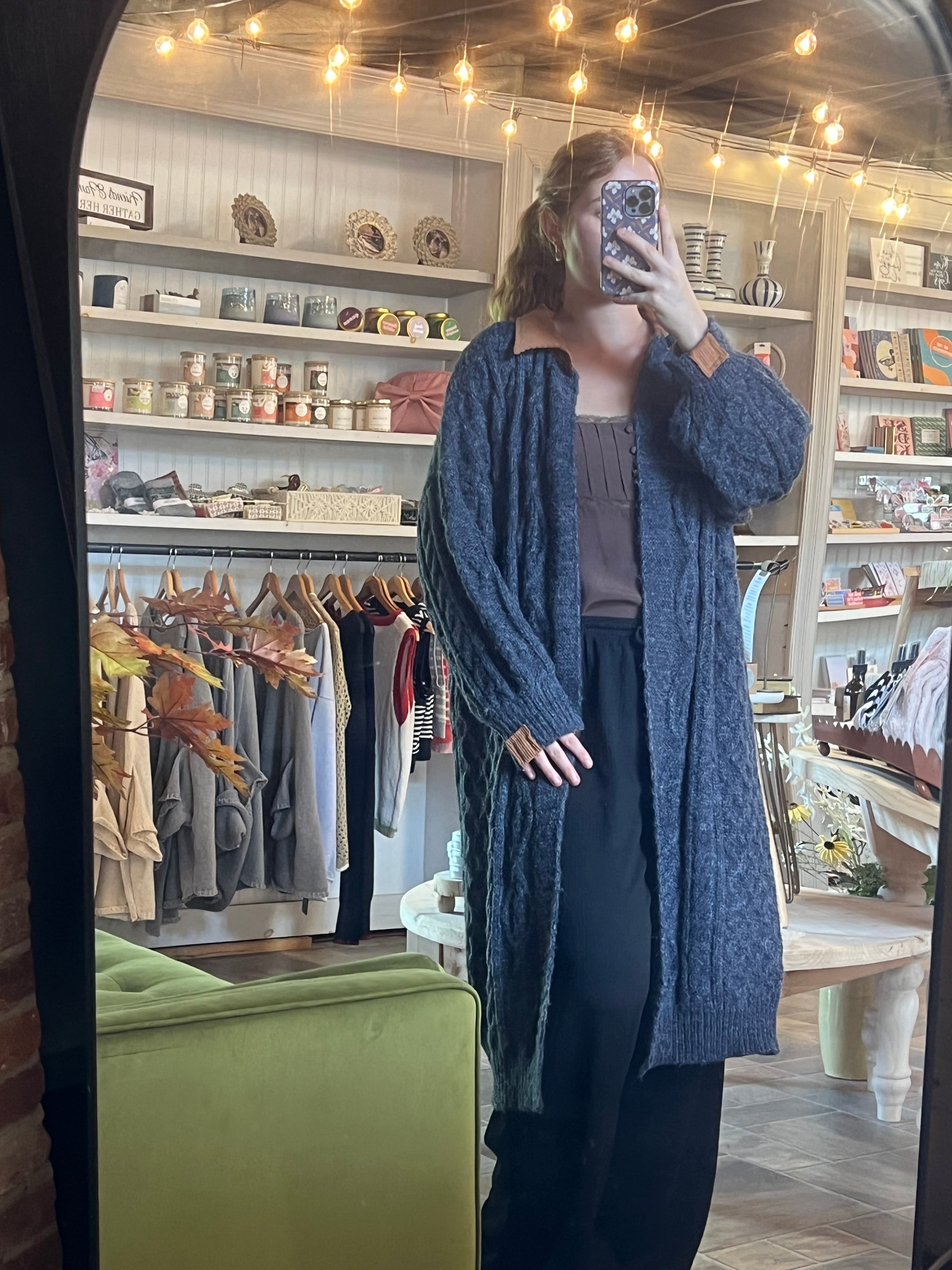 NAVY CHARCOAL LONG CARDIGAN