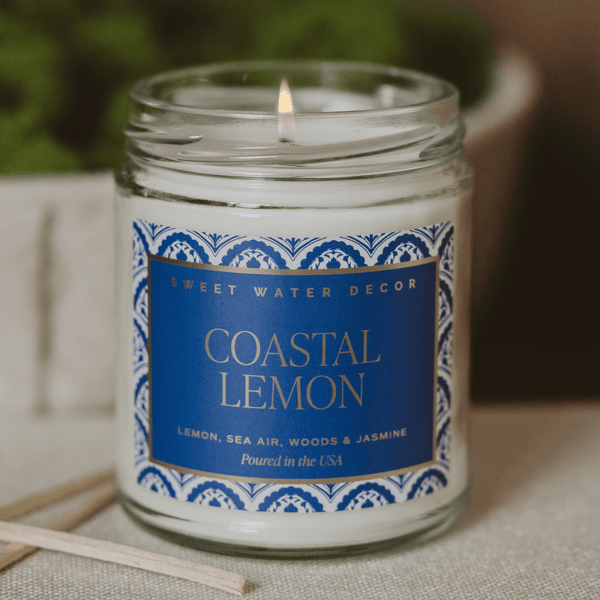 COASTAL LEMON SOY CANDLE - CLEAR PATTERNED JAR - 9 OZ