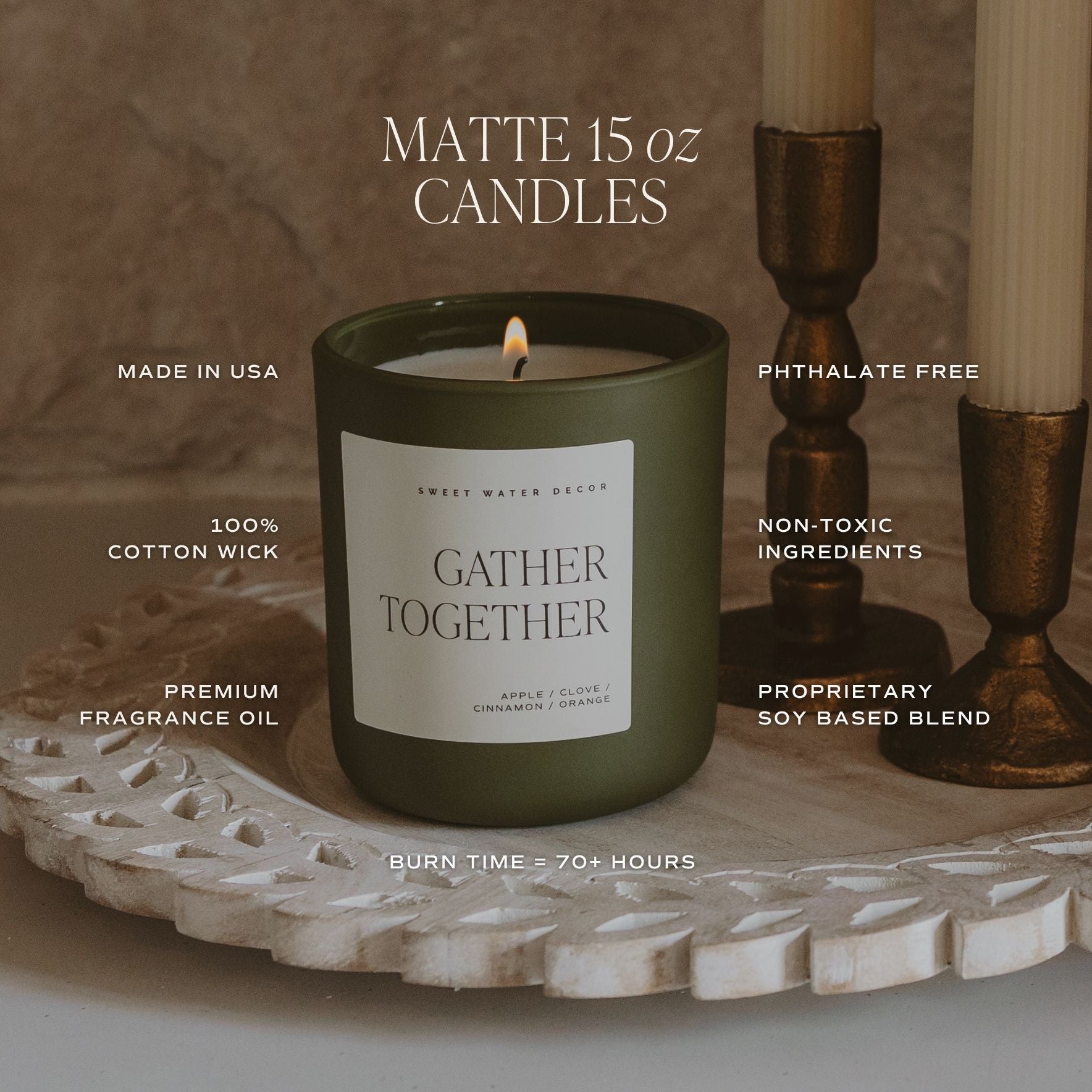 GATHER TOGETHER SOY CANDLE - OLIVE MATTE JAR - 15 OZ (FARMHOUSE)