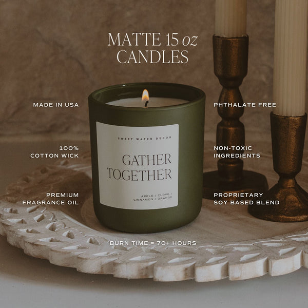 GATHER TOGETHER SOY CANDLE - OLIVE MATTE JAR - 15 OZ (FARMHOUSE)