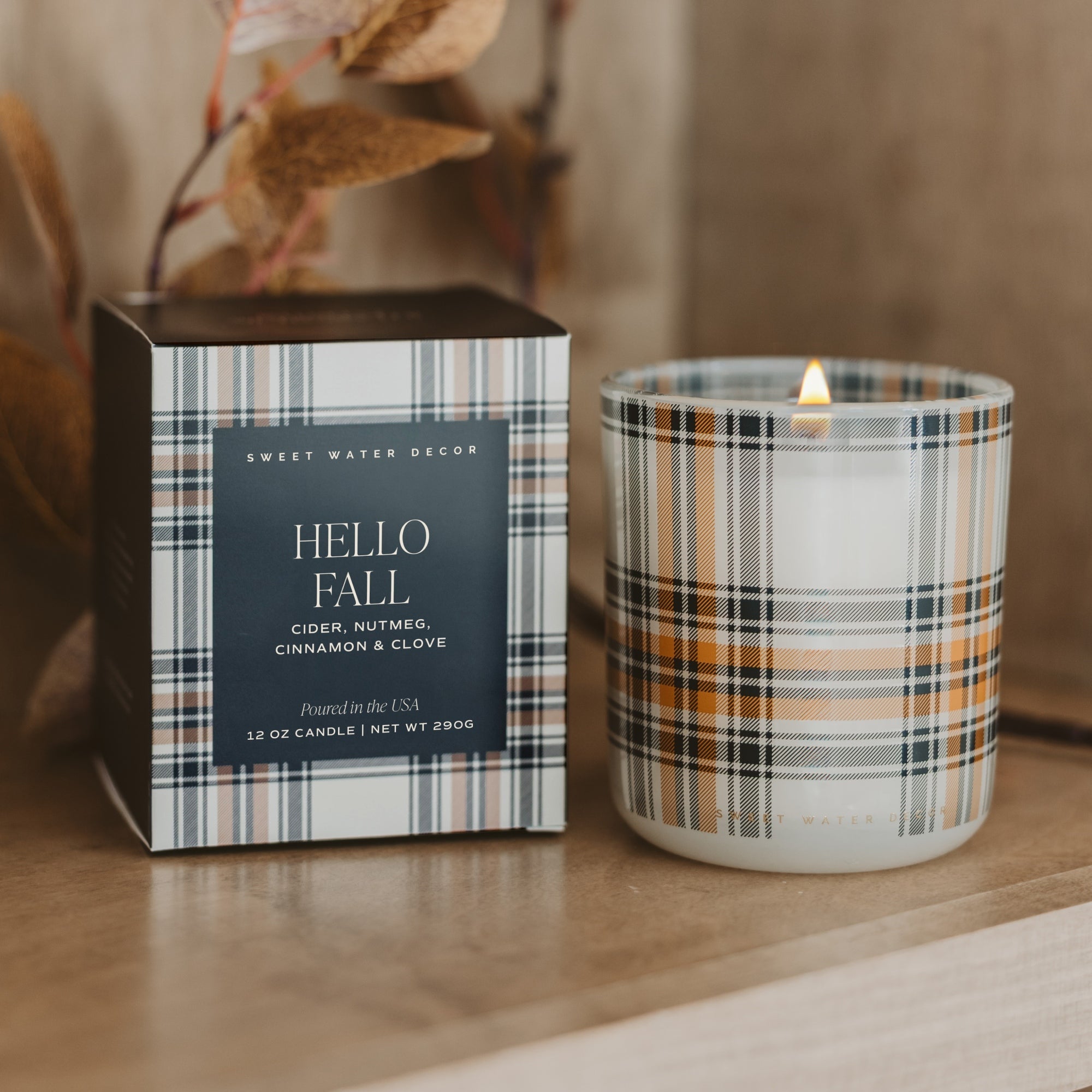 HELLO FALL SOY CANDLE - BOXED TINTED GLASS JAR - 12 OZ