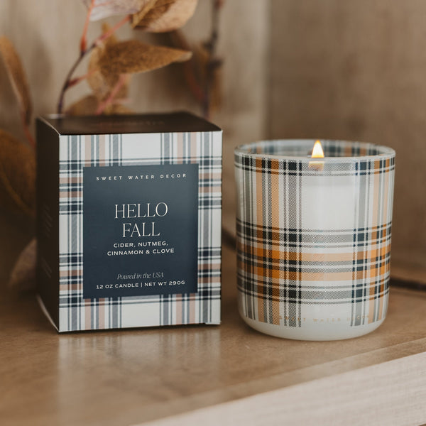 HELLO FALL SOY CANDLE - BOXED TINTED GLASS JAR - 12 OZ