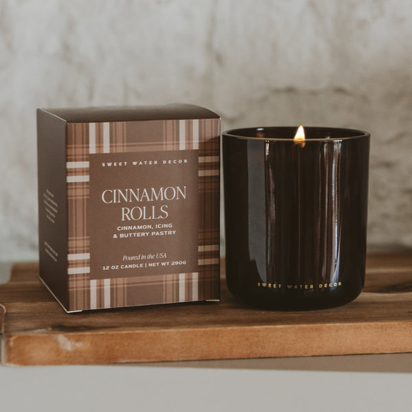 CINNAMON ROLLS SOY CANDLE - BOXED AMBER TINTED GLASS JAR - 12 OZ