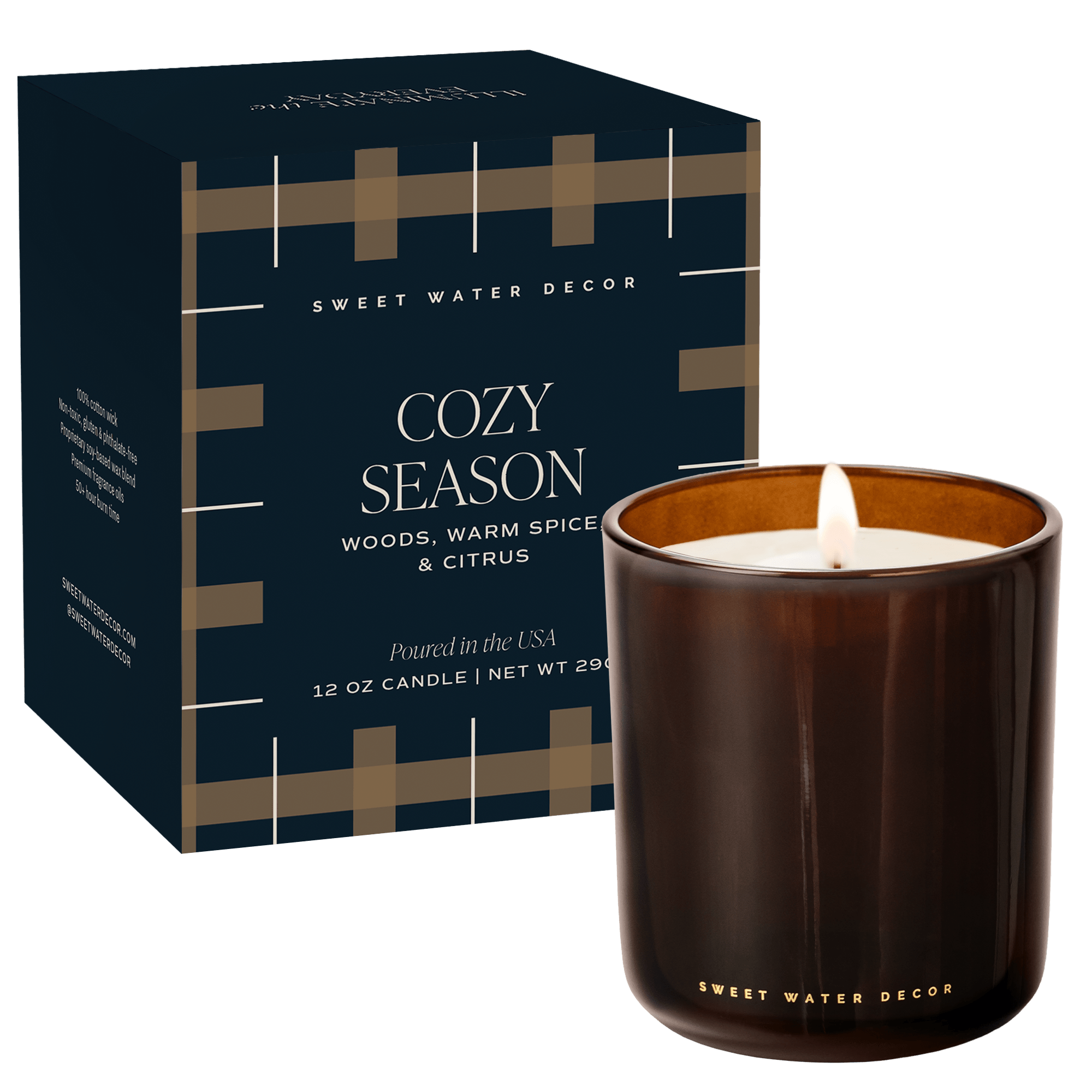 COZY SEASON SOY CANDLE - BOXED AMBER TINTED GLASS - 12 OZ