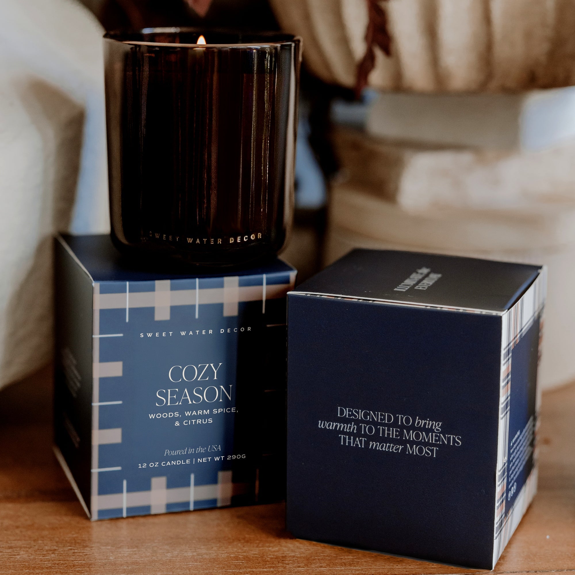 COZY SEASON SOY CANDLE - BOXED AMBER TINTED GLASS - 12 OZ