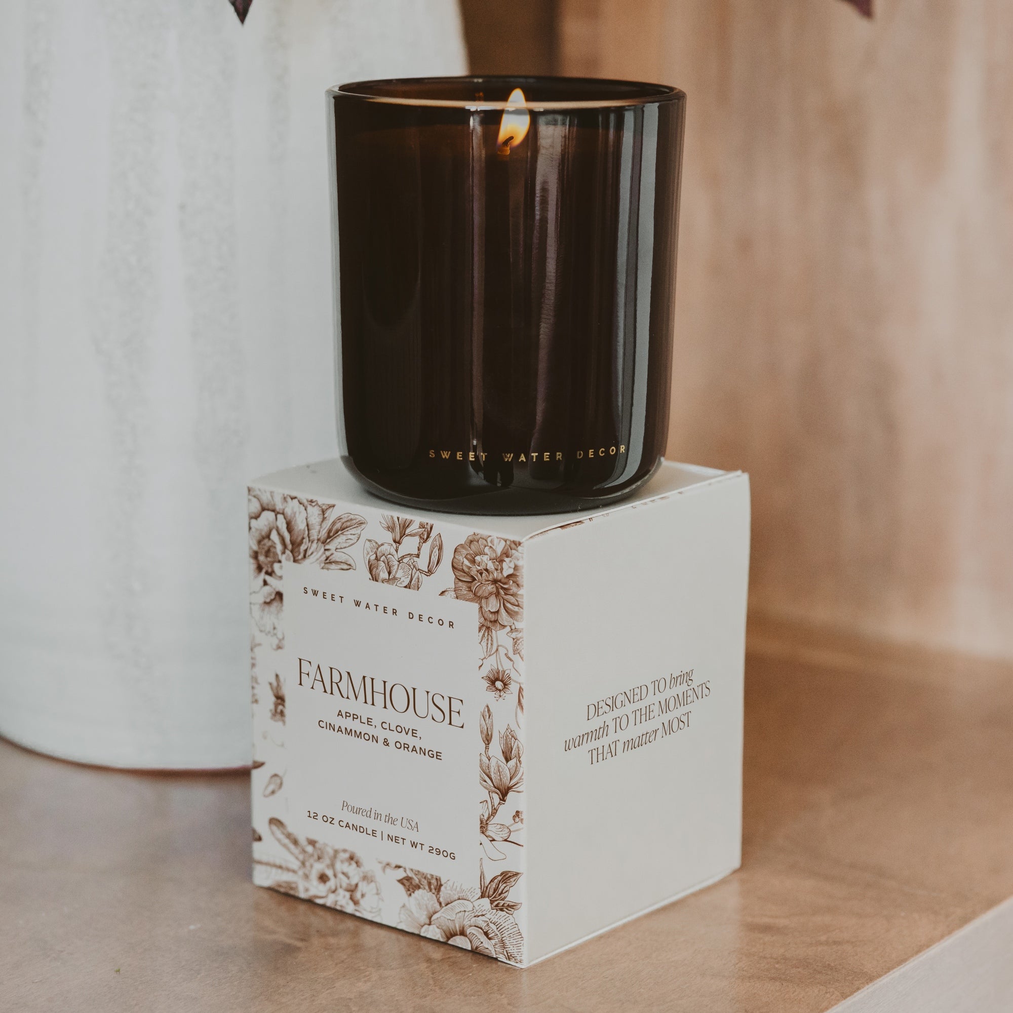 FARMHOUSE SOY CANDLE - BOXED AMBER TINTED GLASS JAR