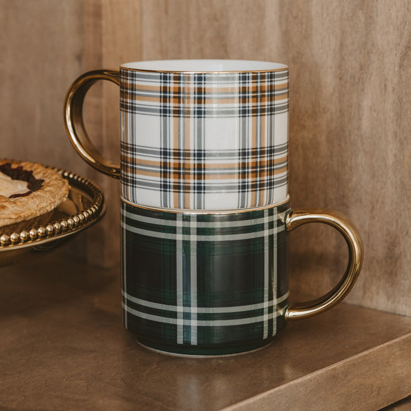 ORANGE NAVY PLAID 14 OZ GOLD HANDLE COFFE MUG