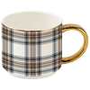 ORANGE NAVY PLAID 14 OZ GOLD HANDLE COFFE MUG