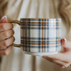 ORANGE NAVY PLAID 14 OZ GOLD HANDLE COFFE MUG